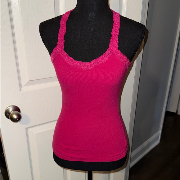 🖤FOREVER 21 VINTAGE Y2K PINK RIBBED LACE TANK TOP SIZE S🖤 - Picture 1 of 7